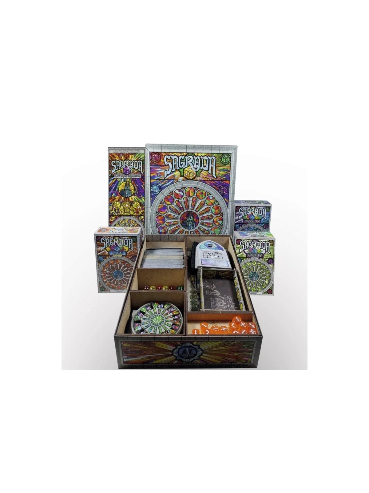 Inserto Compatible con Sagrada (Base+Exp. 5-6 Jugadores+Exp. Passion+Exp. Life+Exp. Glory) de WithOut Mess en Insertos | La Cuev