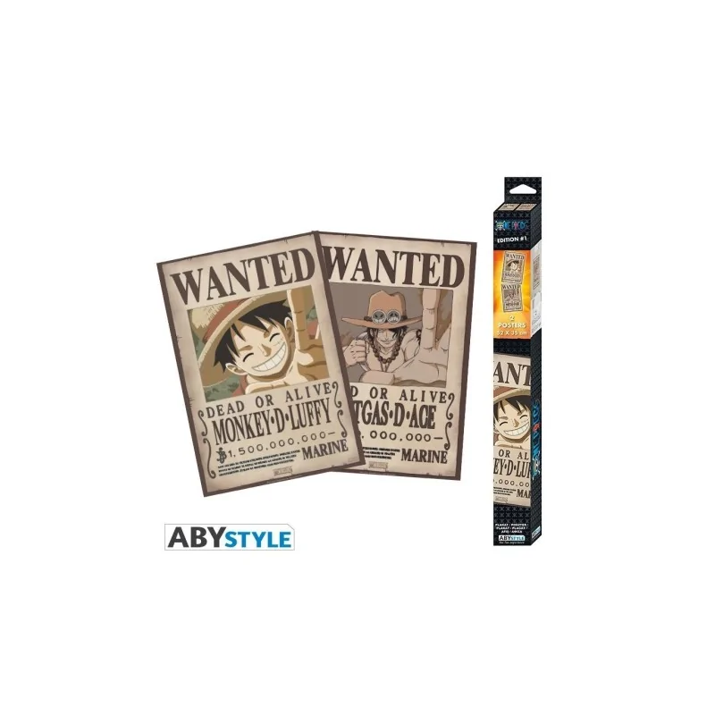 Set 2 Posters One Piece wanted Luffy & Ace 52x38 cm de Abystyle en Pósters | La Cueva Roja