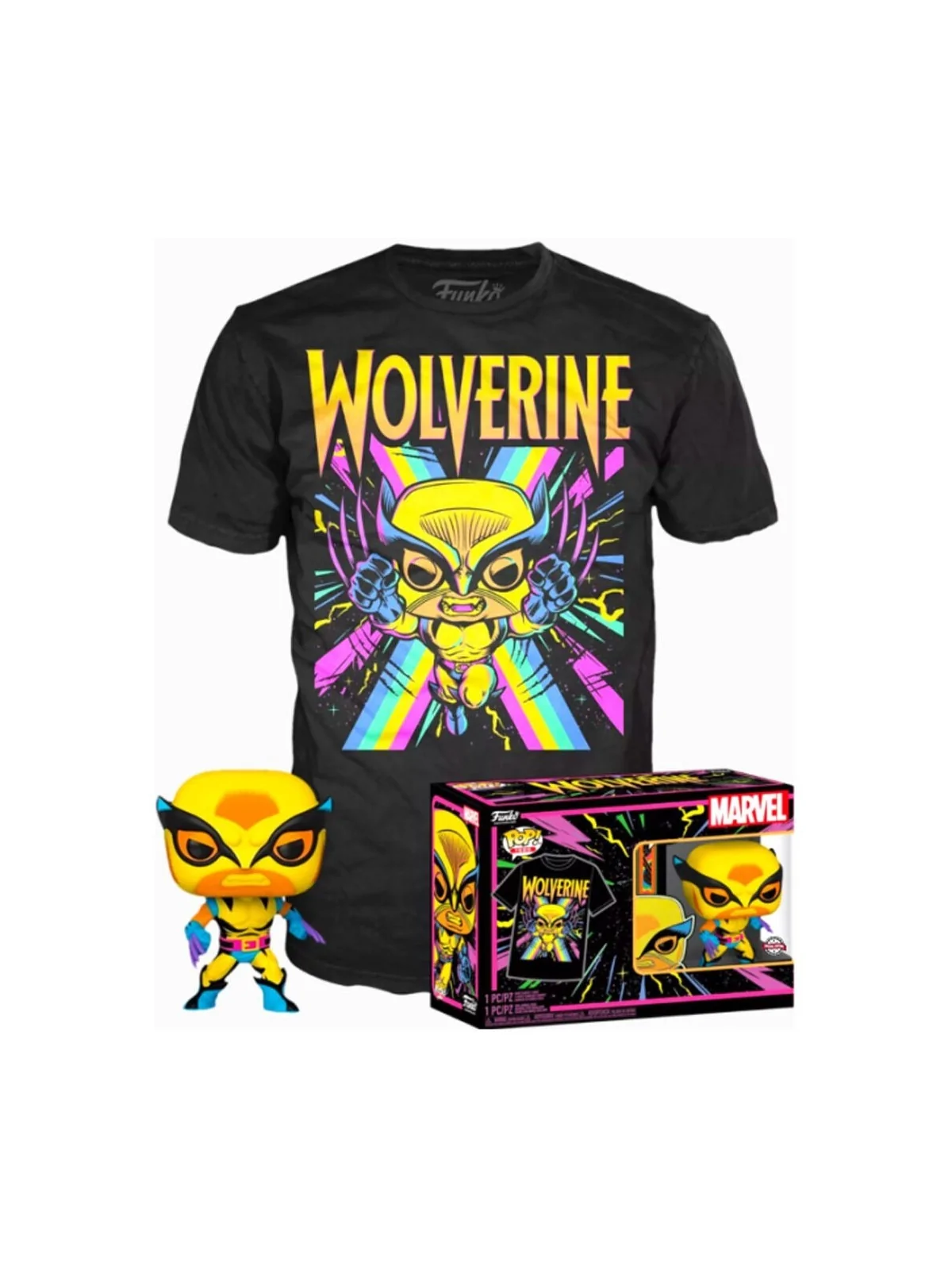 Set Funko POP! & Tee Marvel Wolverine Black Light L de Funko en Camisetas | La Cueva Roja