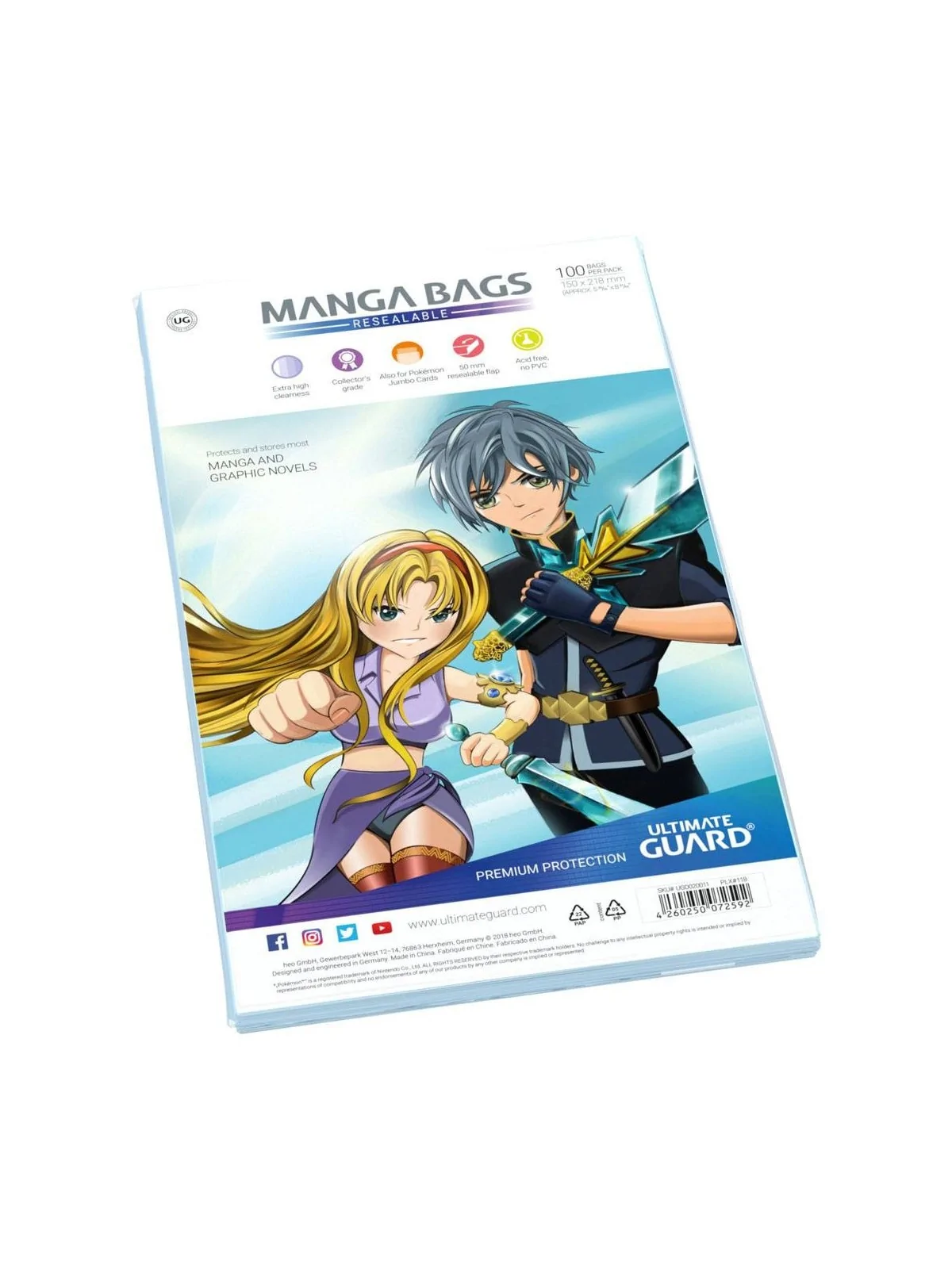 Ultimate Guard Manga Bags Bolsas con Cierre Reutilizable de Mangas (100) de Ultimate Guard en Fundas | La Cueva Roja