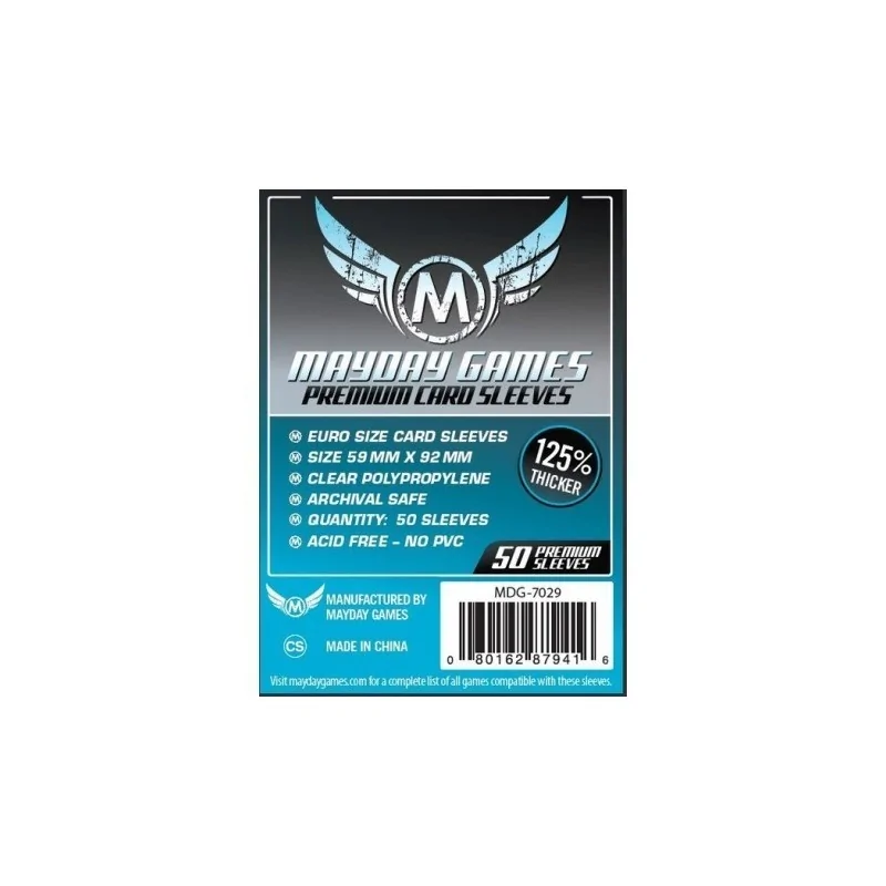 [7029] Mayday Games Premium Euro Card Sleeves (Pack of 50) (59x92mm) de Mayday en Fundas | La Cueva Roja