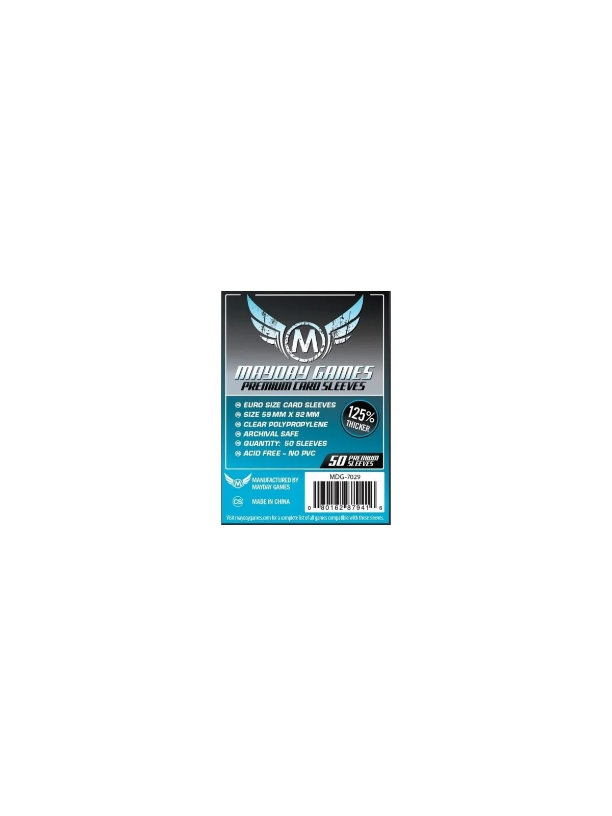 [7029] Mayday Games Premium Euro Card Sleeves (Pack of 50) (59x92mm) de Mayday en Fundas | La Cueva Roja