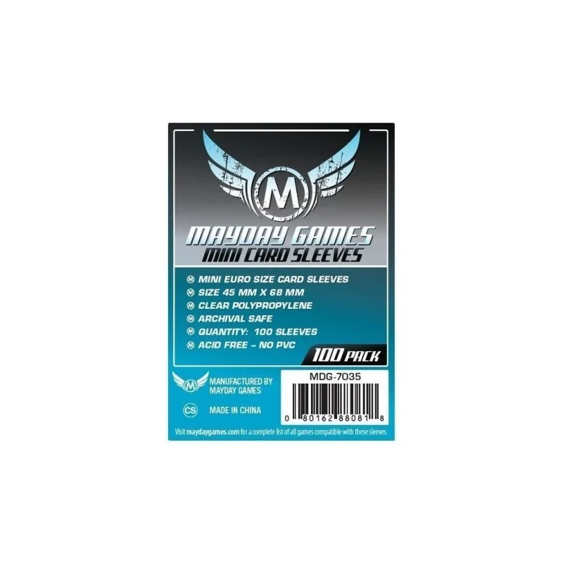 [7035] Mayday Games Mini Euro Card Sleeves (Pack of 100) (45x68mm) de Mayday en Fundas | La Cueva Roja