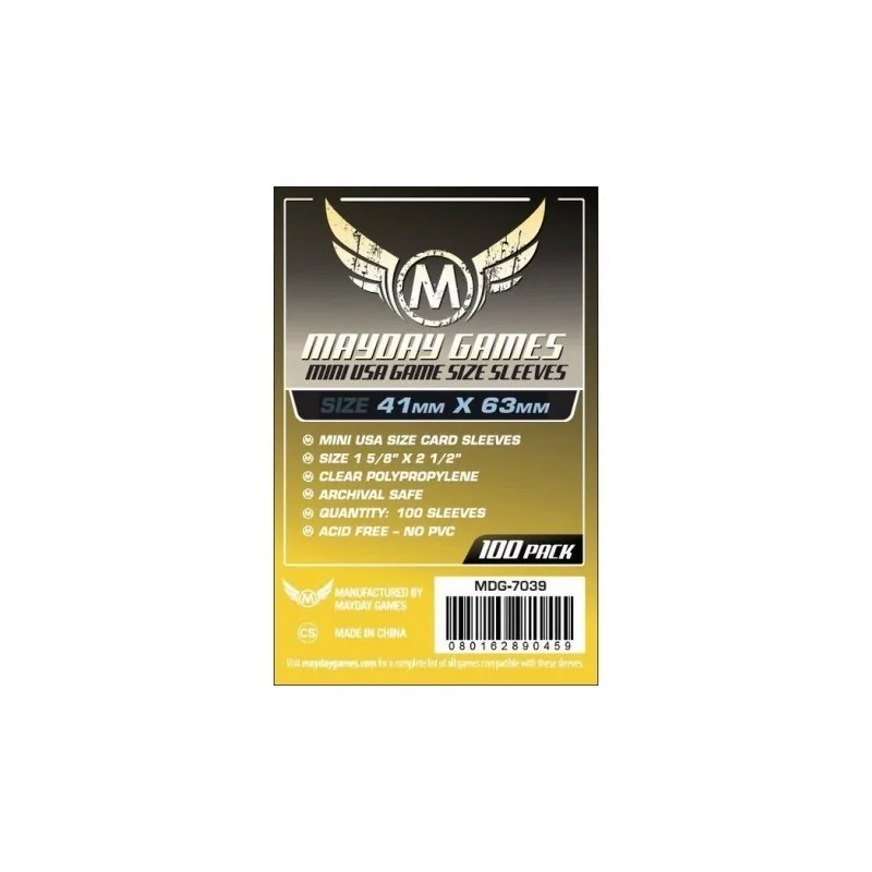 [7039] Mayday Games Mini USA Game Size Sleeves (Pack of 100) (41x63mm) de Mayday en Fundas | La Cueva Roja