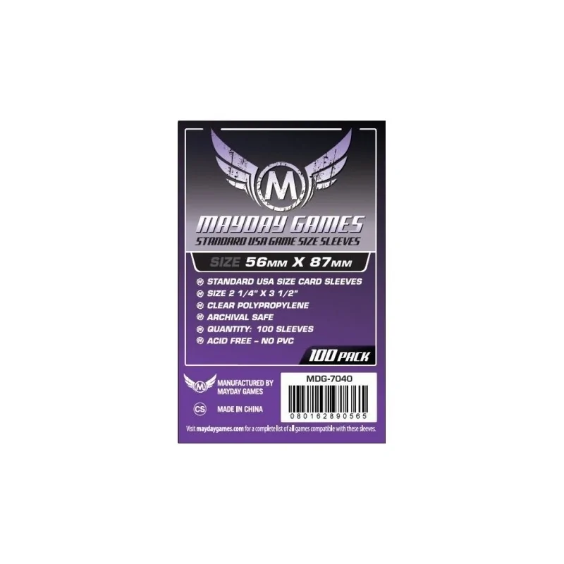 [7040] Mayday Games Standard USA Game Size Sleeves Purple (Pack of 100) (56x87mm) de Mayday en Fundas | La Cueva Roja