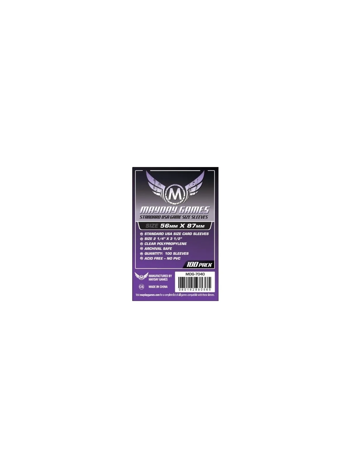 [7040] Mayday Games Standard USA Game Size Sleeves Purple (Pack of 100) (56x87mm) de Mayday en Fundas | La Cueva Roja