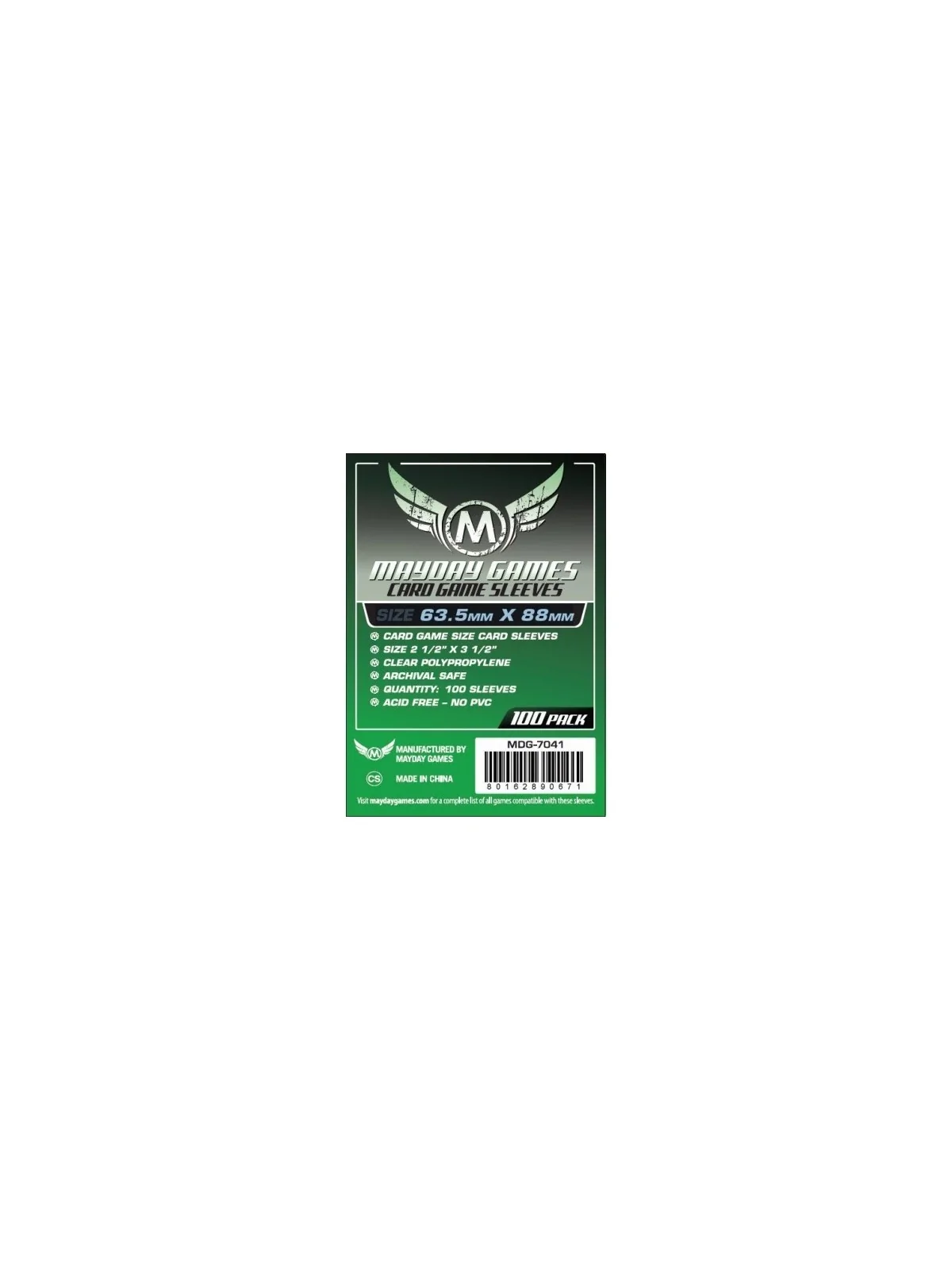 [7041] Mayday Games Card Game Sleeves Green (Pack of 100) (63.5x88mm) de Mayday en Fundas | La Cueva Roja