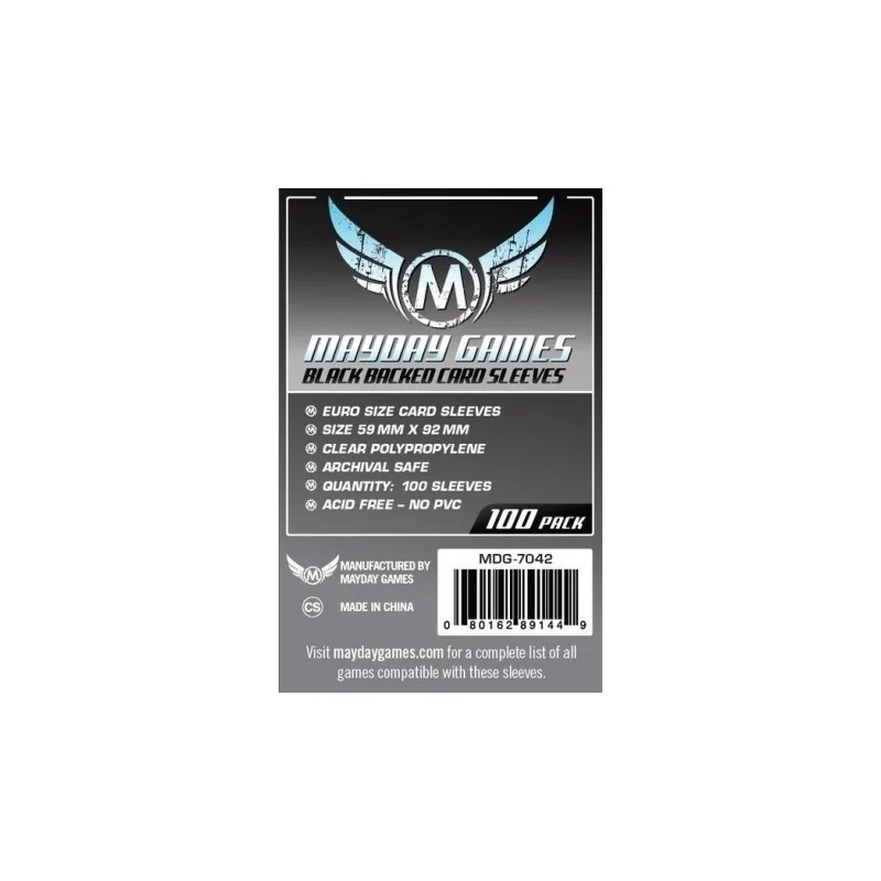 [7042] Mayday Games Euro Card Sleeves Black Backed (Pack of 100) (59x92mm) de Mayday en Fundas | La Cueva Roja