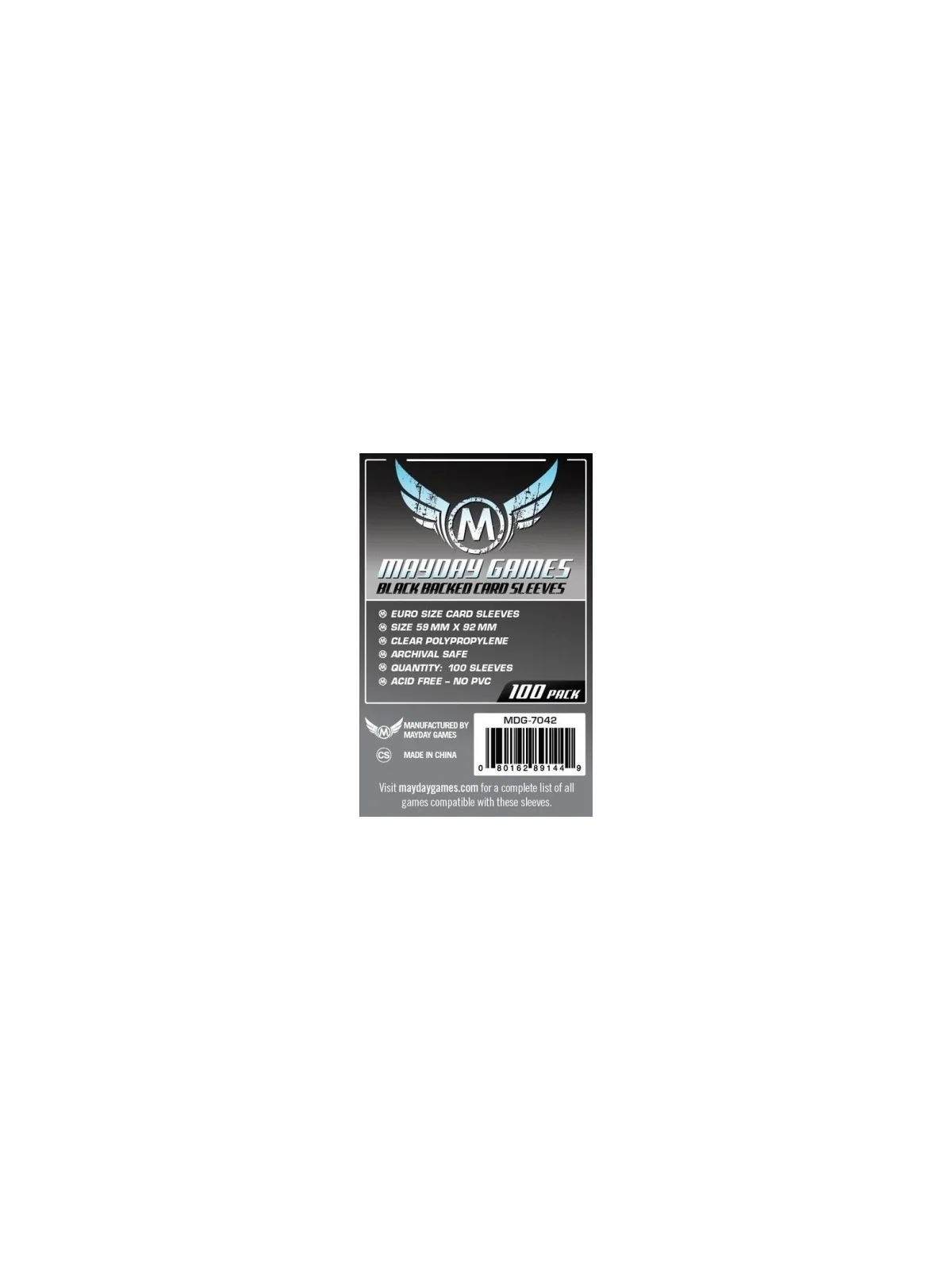 [7042] Mayday Games Euro Card Sleeves Black Backed (Pack of 100) (59x92mm) de Mayday en Fundas | La Cueva Roja