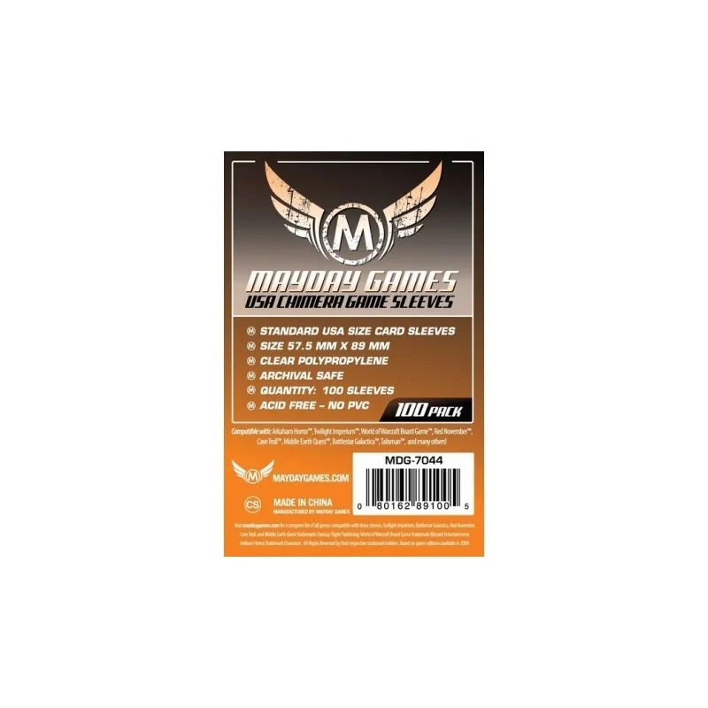[7044] Mayday Games USA Chimera Game Sleeves Orange (Pack of 100) (57.5x89mm) de Mayday en Fundas | La Cueva Roja