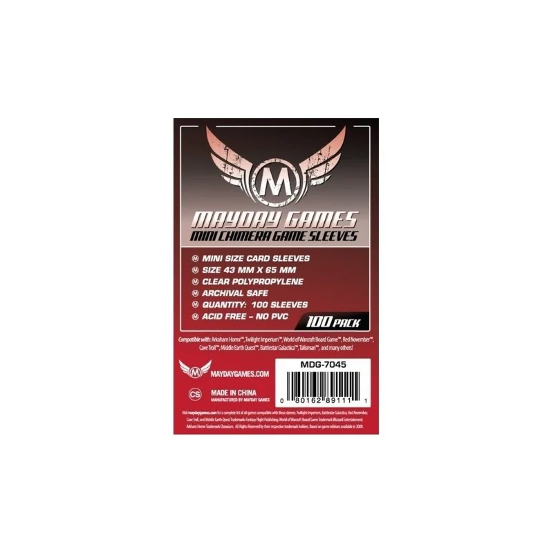 [7045] Mayday Games Mini Chimera Game Sleeves Red (Pack of 100) (43x65mm) de Mayday en Fundas | La Cueva Roja