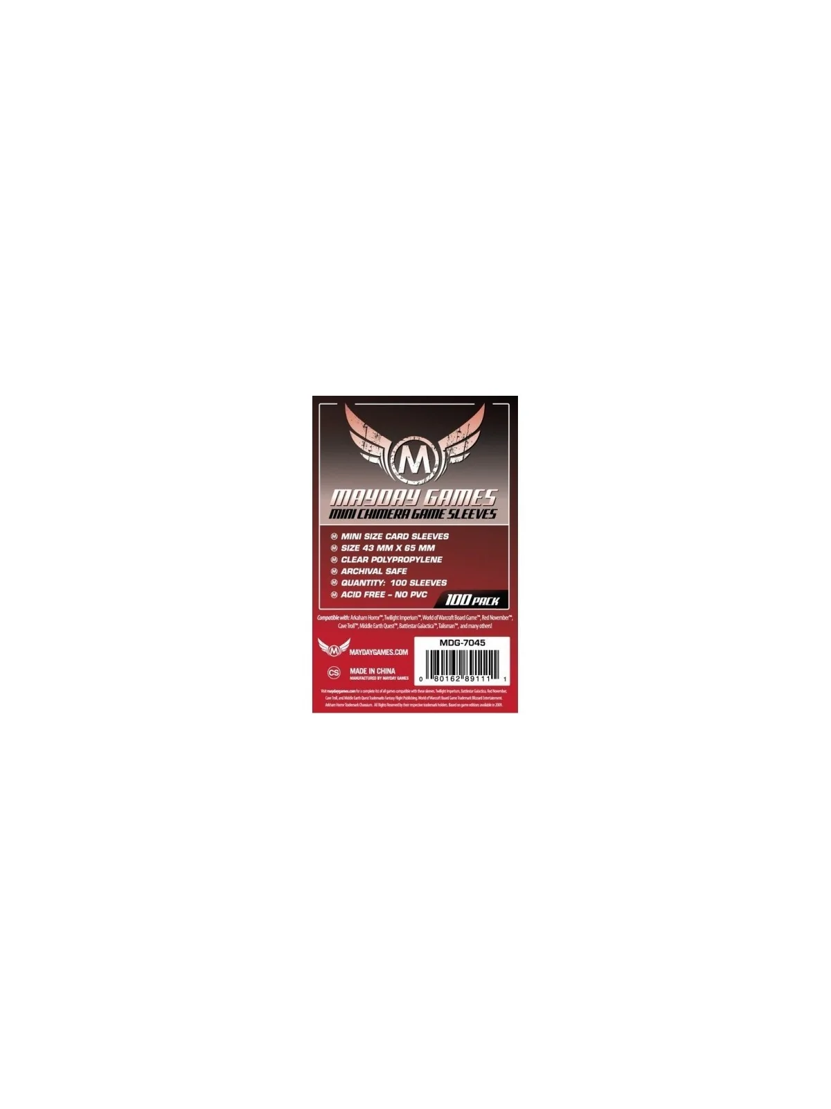 [7045] Mayday Games Mini Chimera Game Sleeves Red (Pack of 100) (43x65mm) de Mayday en Fundas | La Cueva Roja