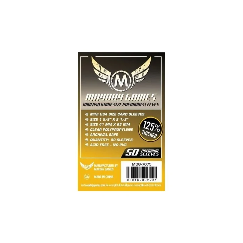 [7075] Mayday Games Premium Mini USA Sleeves Dark Yellow (Pack of 50) (41x63mm) de Mayday en Fundas | La Cueva Roja