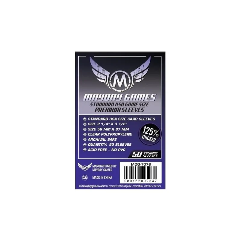 [7076] Mayday Games Premium USA Board Game Sleeves Purple (Pack of 50) (56x87mm) de Mayday en Fundas | La Cueva Roja