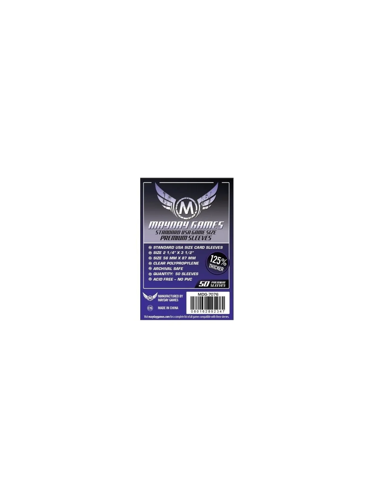 [7076] Mayday Games Premium USA Board Game Sleeves Purple (Pack of 50) (56x87mm) de Mayday en Fundas | La Cueva Roja