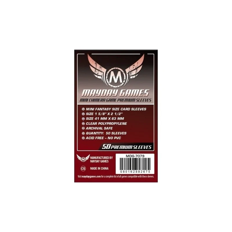[7079] Mayday Games Premium Mini Chimera Game Sleeves Dark Red (Pack of 50) (43x65mm) de Mayday en Fundas | La Cueva Roja