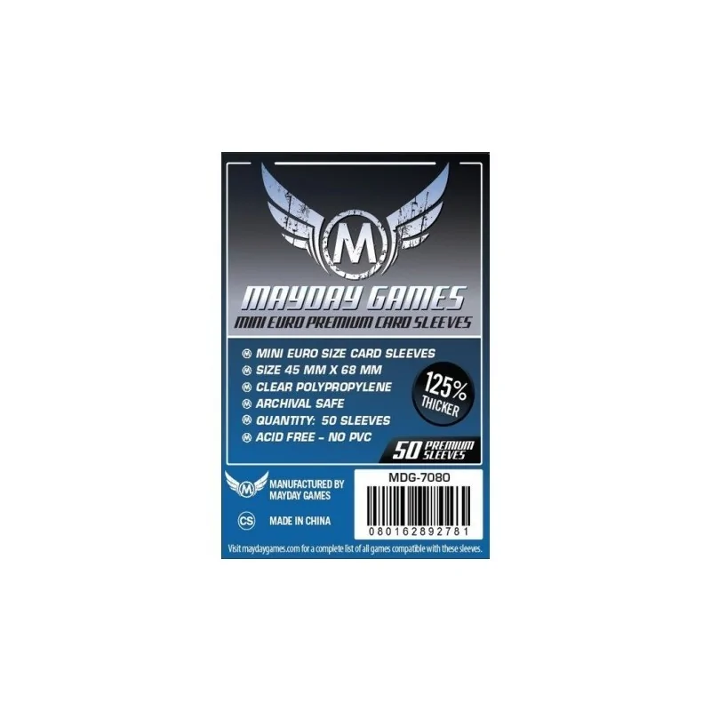 [7080] Mayday Games Premium Mini Euro Card Sleeves Dark Blue (Pack of 50) (45x68mm) de Mayday en Fundas | La Cueva Roja