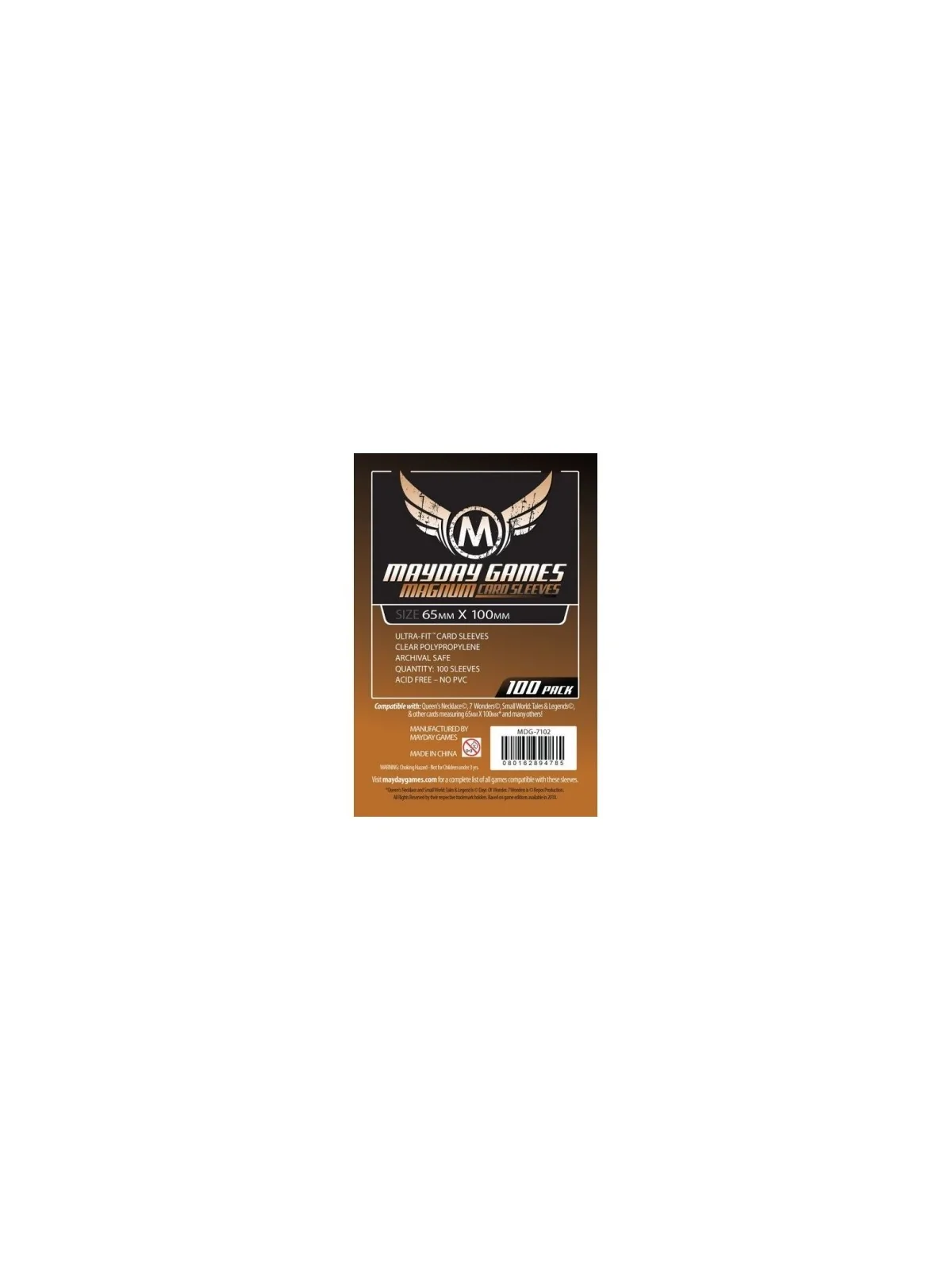 [7102] Mayday Games Magnum Copper Sleeves 7 Wonders (Pack of 100) (65x100mm) de Mayday en Fundas | La Cueva Roja