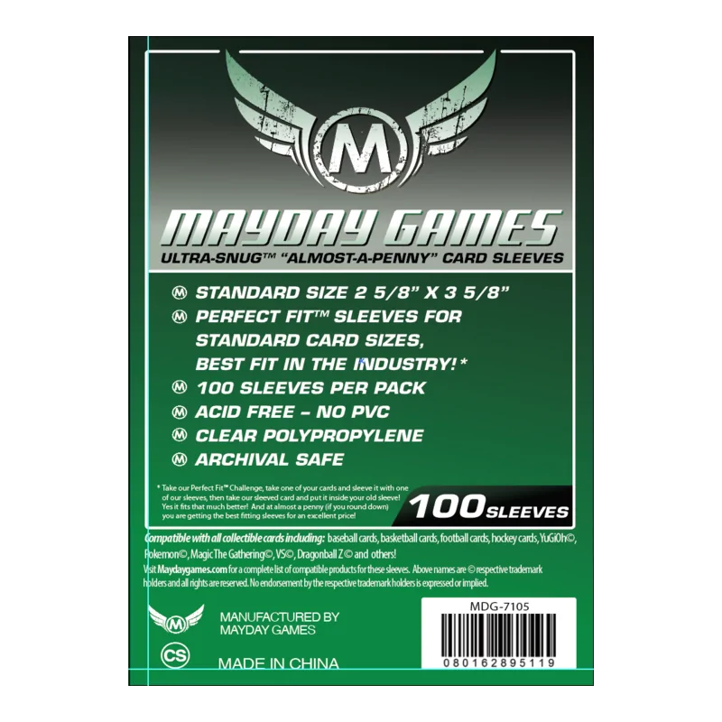 [7105] Mayday Games Ultra-Snug Almost a Penny Card Sleeves (Pack of 100) (2 1/2 x 3 1/2 Inches) de Mayday en Fundas | La Cueva R