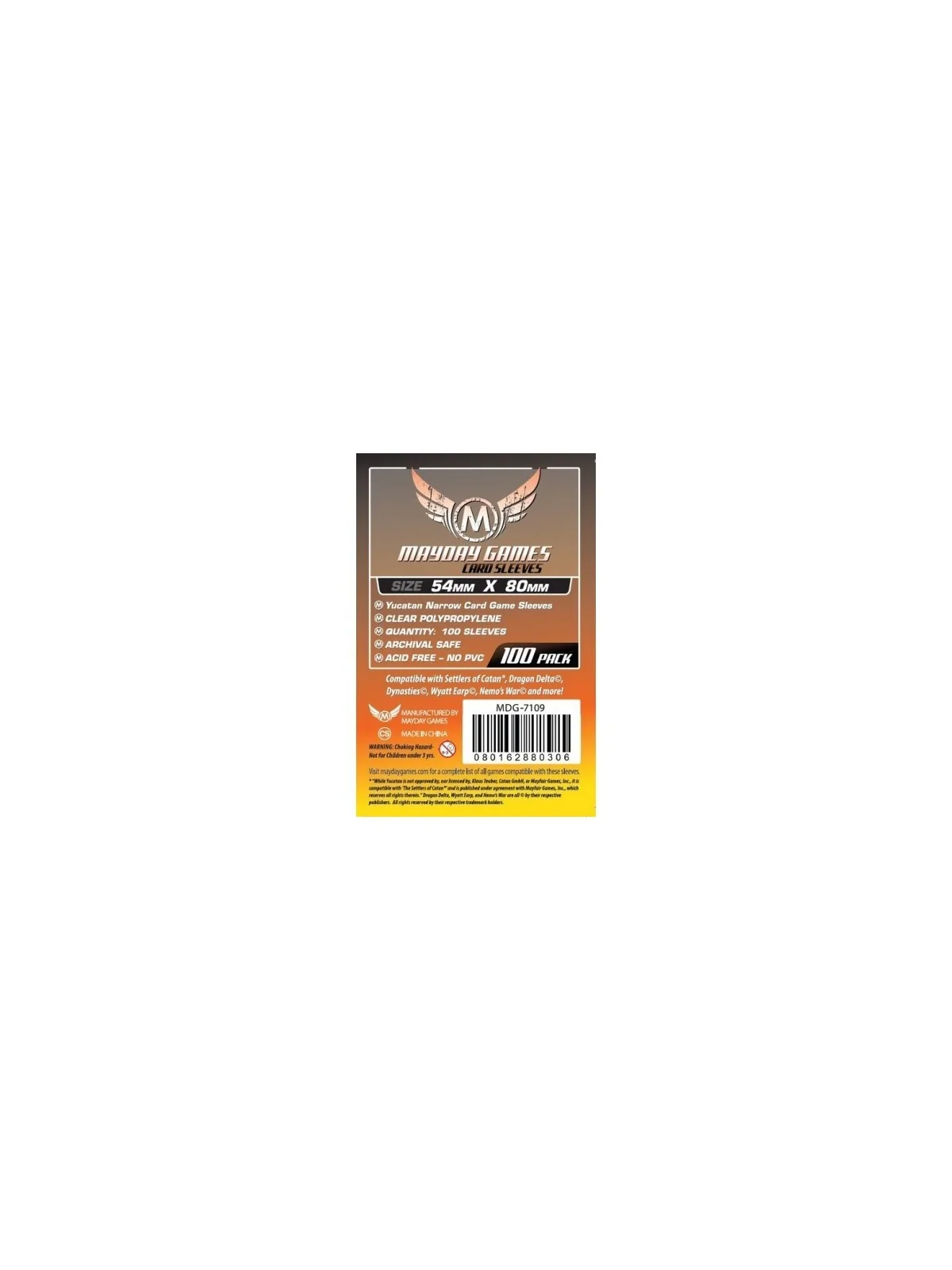 [7109] Mayday Games Yucatan Narrow Card Game Sleeves (Pack of 100) (54x80mm) de Mayday en Fundas | La Cueva Roja