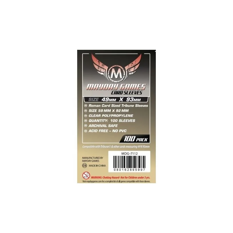 [7112] Mayday Games Roman Card Sized Tribune Sleeves (Pack of 100) (49x96mm) de Mayday en Fundas | La Cueva Roja