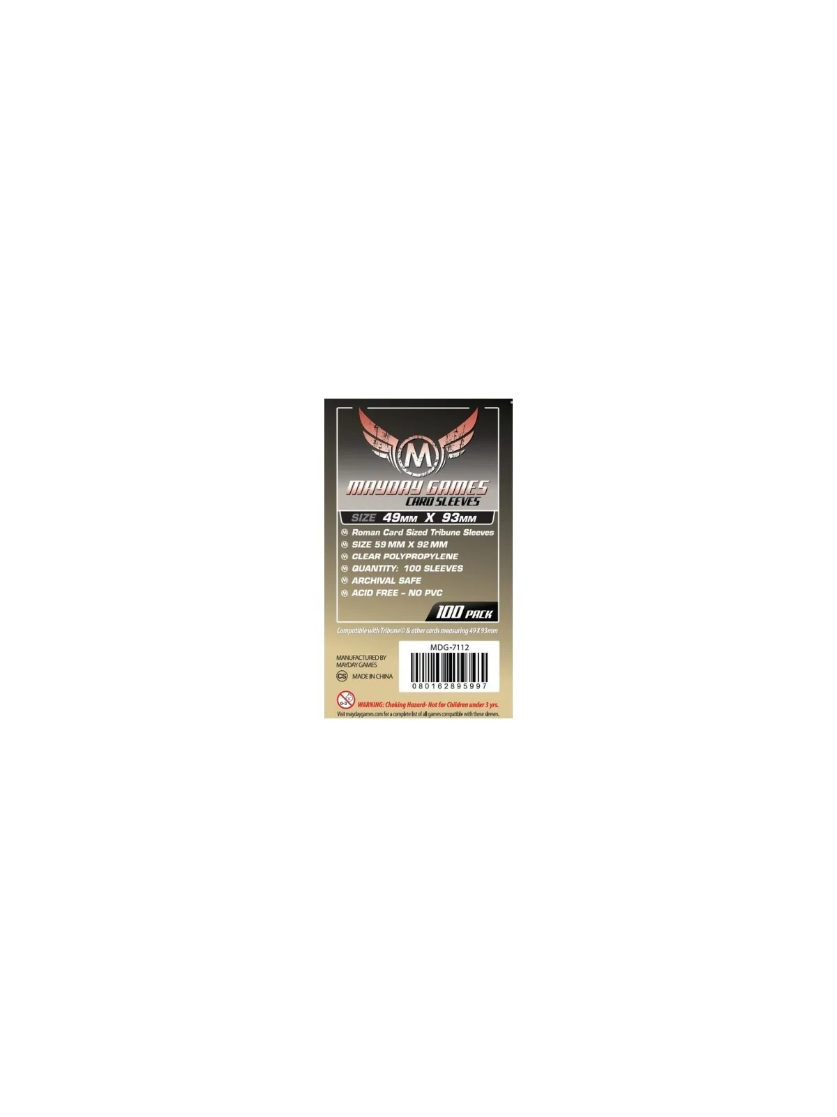 [7112] Mayday Games Roman Card Sized Tribune Sleeves (Pack of 100) (49x96mm) de Mayday en Fundas | La Cueva Roja