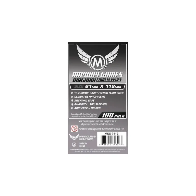 [7113] Mayday Games Magnum Platinum Card Sleeve Dwarf King French Tarot (Pack of 100) (61x112mm) de Mayday en Fundas | La Cueva 