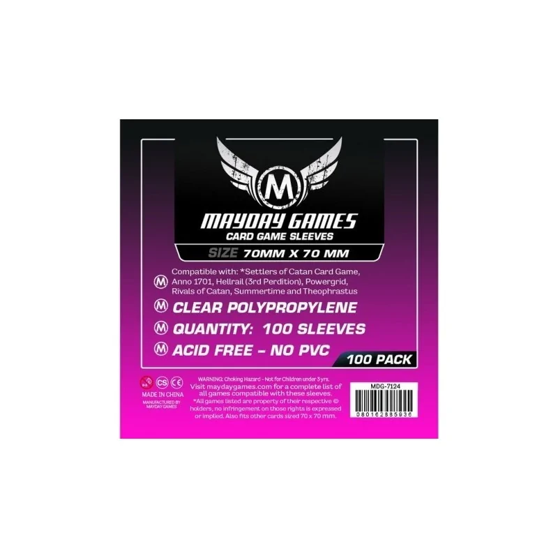 [7124] Mayday Games Small Square Card Sleeves (Pack of 100) (70x70mm) de Mayday en Fundas | La Cueva Roja