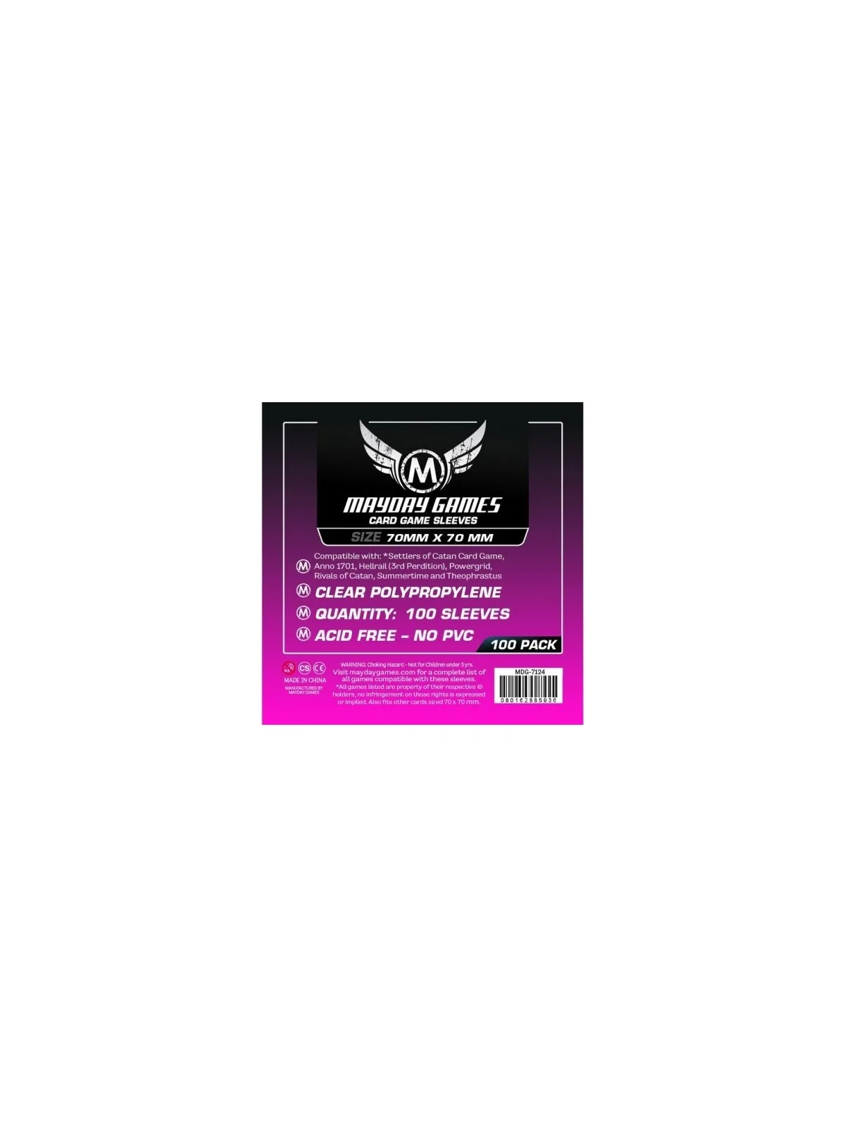 [7124] Mayday Games Small Square Card Sleeves (Pack of 100) (70x70mm) de Mayday en Fundas | La Cueva Roja