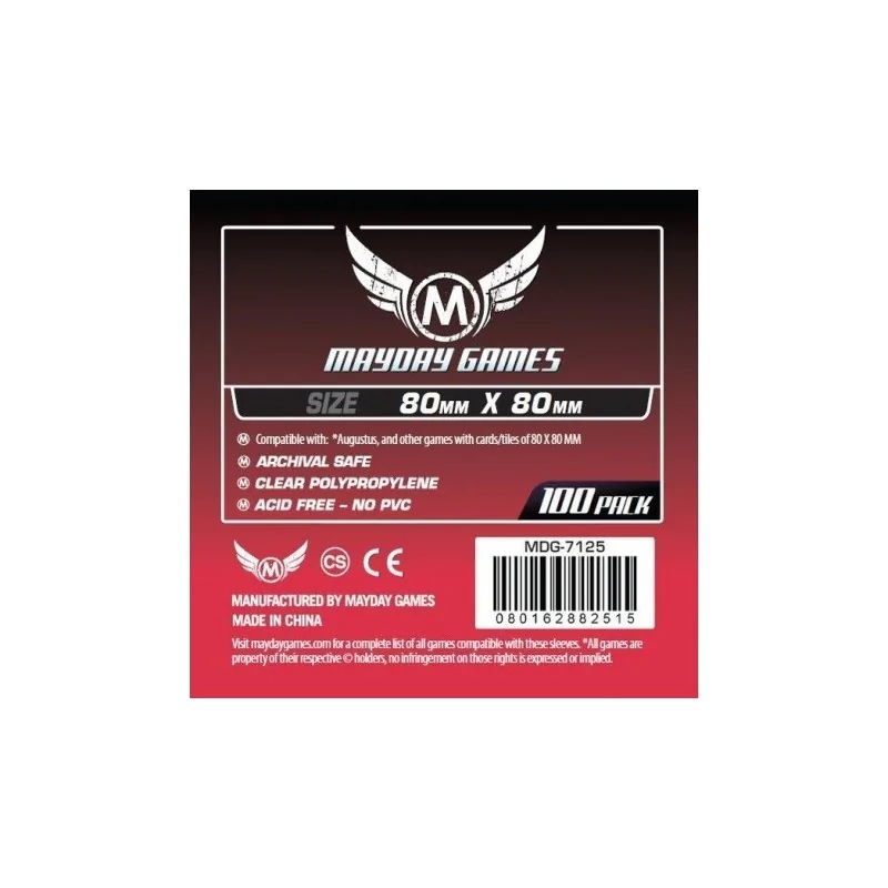 [7125] Mayday Games Medium Square Card Sleeves (Pack of 100) (80x80mm) de Mayday en Fundas | La Cueva Roja