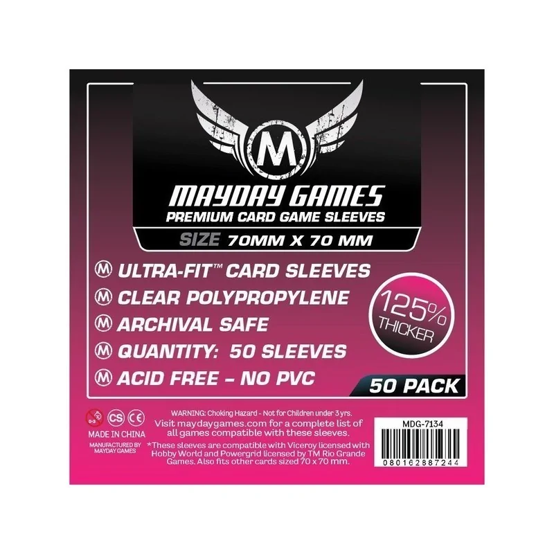 [7134] Mayday Games Premium Small Square Card Sleeves (Pack of 50) (70x70mm) de Mayday en Fundas | La Cueva Roja