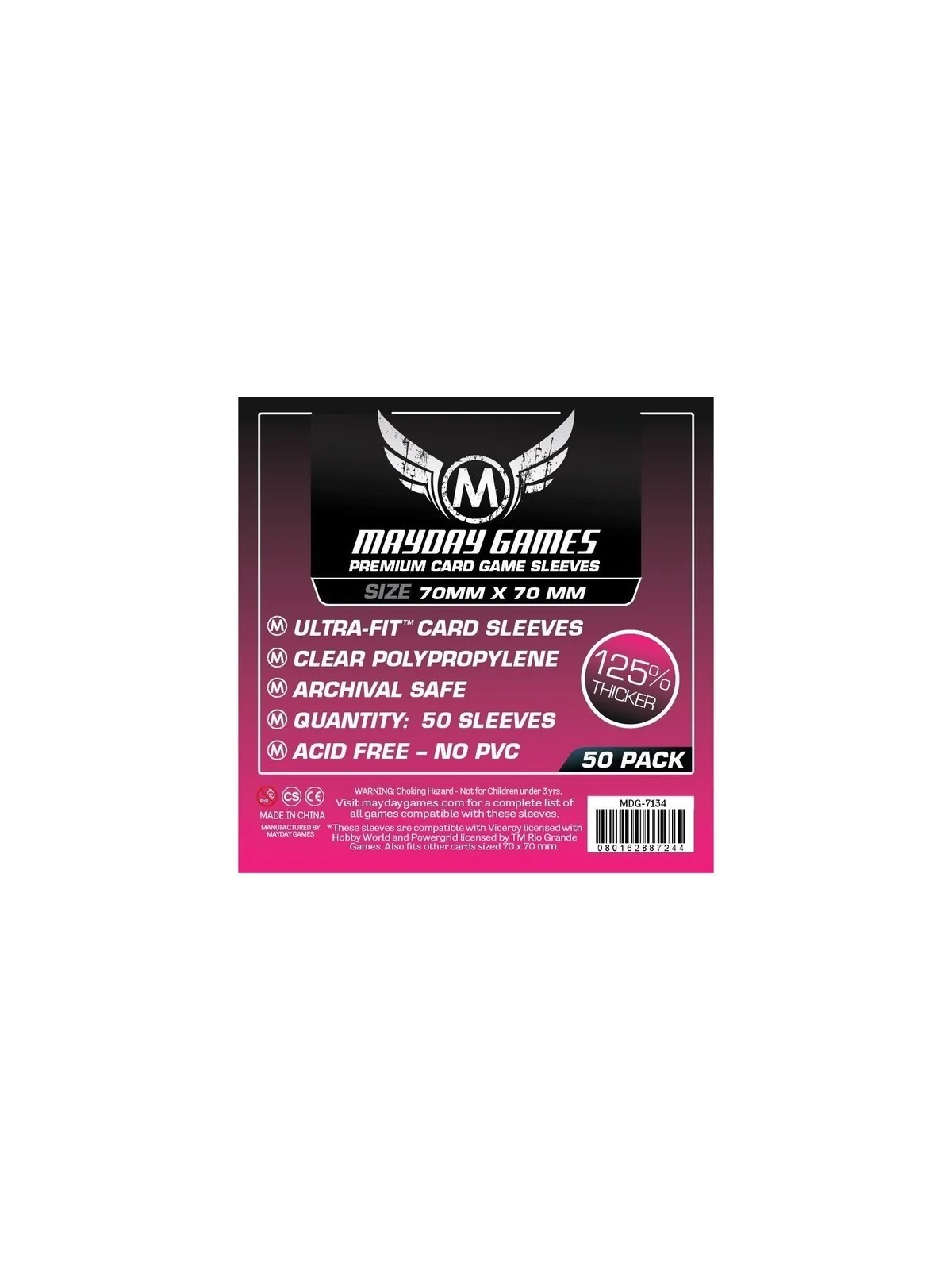[7134] Mayday Games Premium Small Square Card Sleeves (Pack of 50) (70x70mm) de Mayday en Fundas | La Cueva Roja
