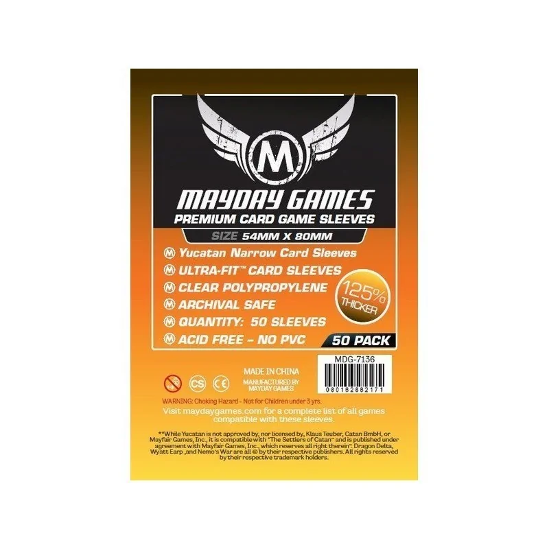 [7136] Mayday Games Premium Yucatan Narrow Card Game Sleeves (Pack of 50) (54x80mm) de Mayday en Fundas | La Cueva Roja