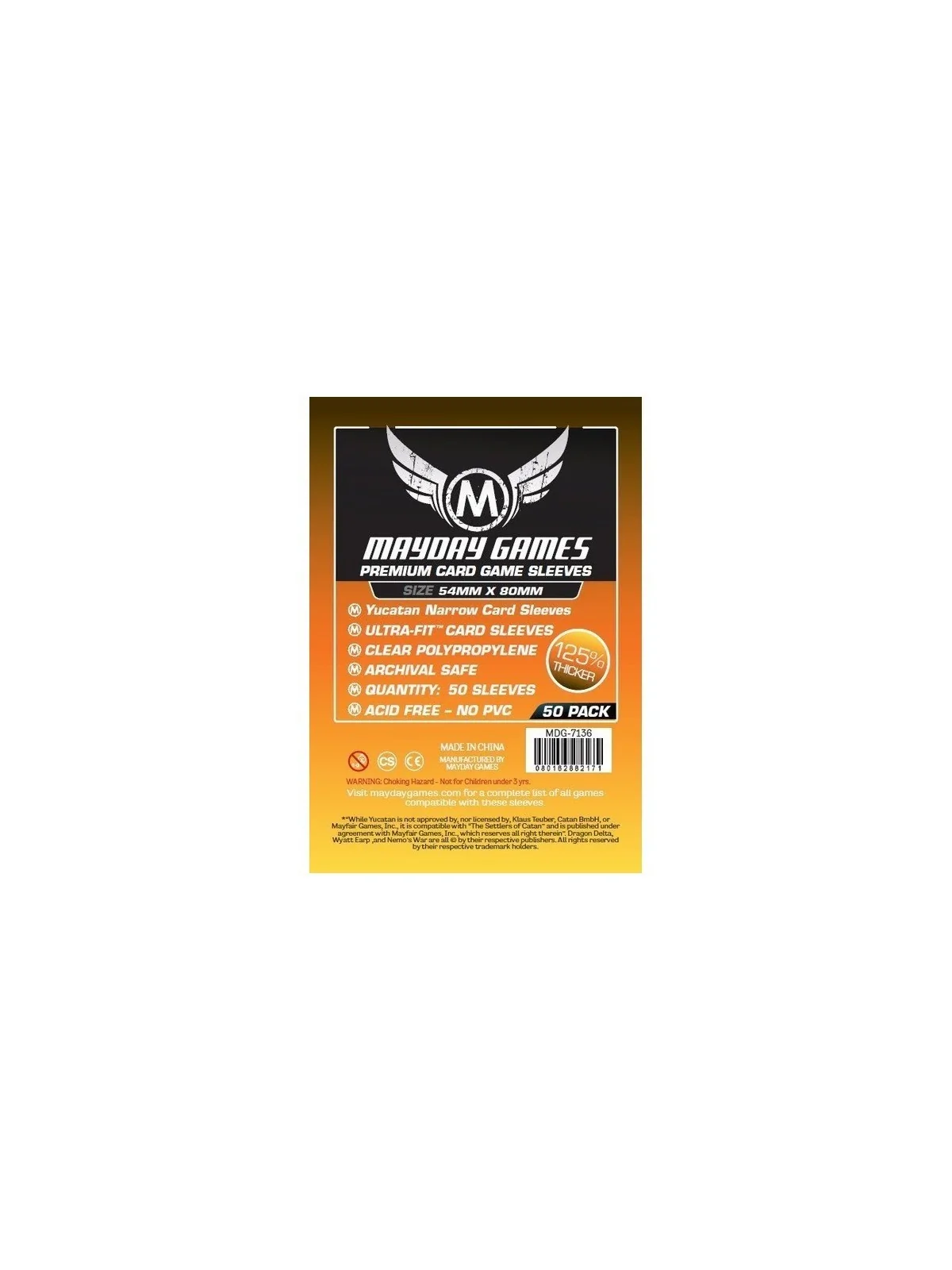 [7136] Mayday Games Premium Yucatan Narrow Card Game Sleeves (Pack of 50) (54x80mm) de Mayday en Fundas | La Cueva Roja