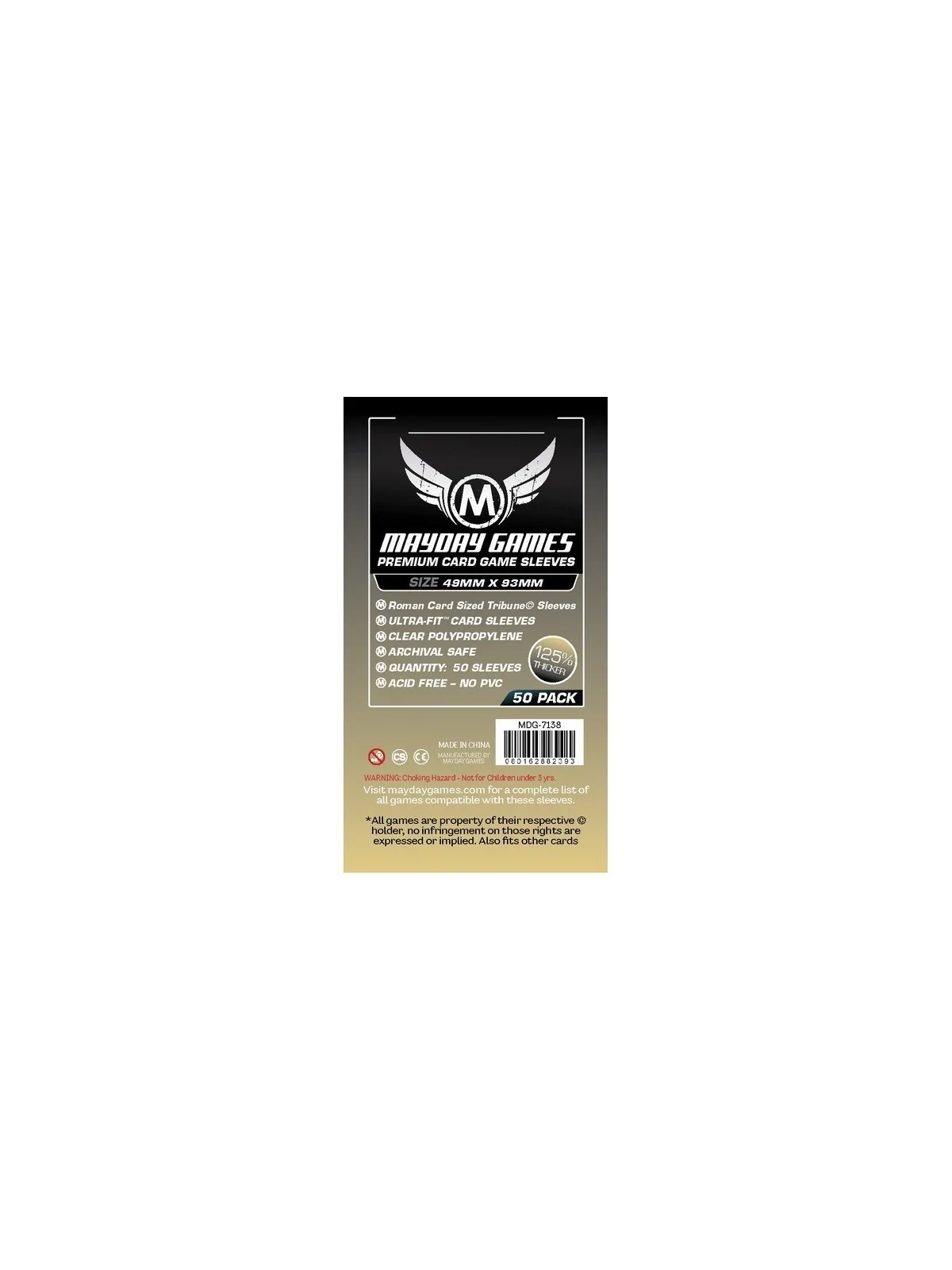 [7138] Mayday Games Premium Roman Card Sized Tribune Sleeves (Pack of 50) (49x93mm) de Mayday en Fundas | La Cueva Roja