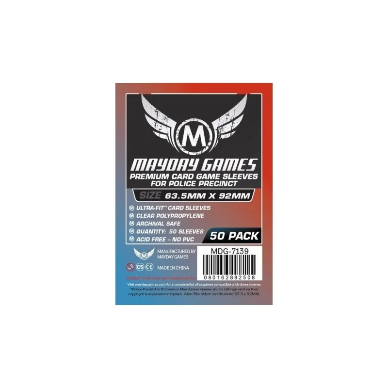 [7139] Mayday Games Premium Custom Police Precinct Sleeves (Pack of 50) (63.5x92mm) de Mayday en Fundas | La Cueva Roja