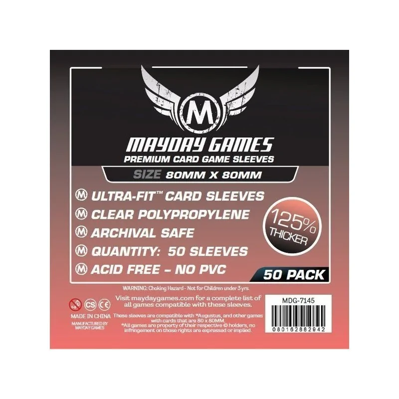 [7145] Mayday Games Premium Medium Square Card Sleeves (Pack of 50) (80x80mm) de Mayday en Fundas | La Cueva Roja