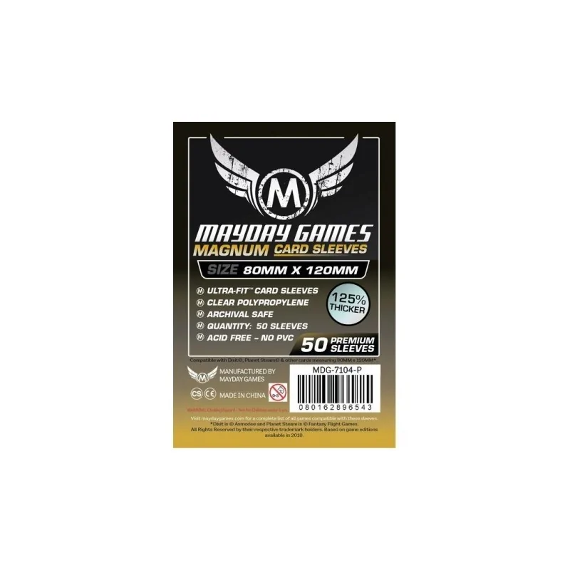 [7104P] Mayday Games Magnum Gold Sleeves Premium Dixit Black Backed (Pack of 50) (80x120mm) de Mayday en Fundas | La Cueva Roja