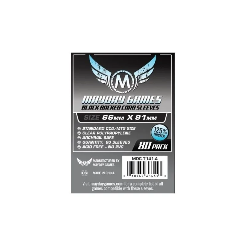 [7141A] Mayday Games Card Game Sleeves Black Backed (Pack of 80) (66x91mm) de Mayday en Fundas | La Cueva Roja
