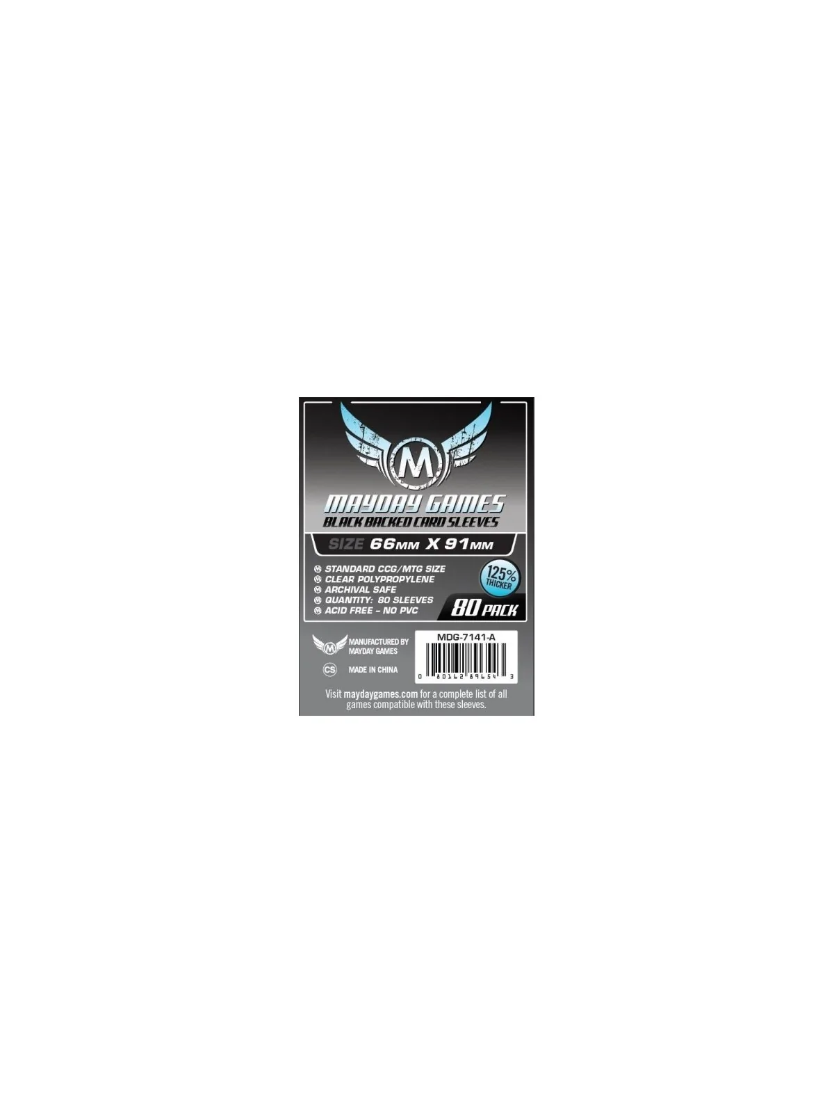 [7141A] Mayday Games Card Game Sleeves Black Backed (Pack of 80) (66x91mm) de Mayday en Fundas | La Cueva Roja