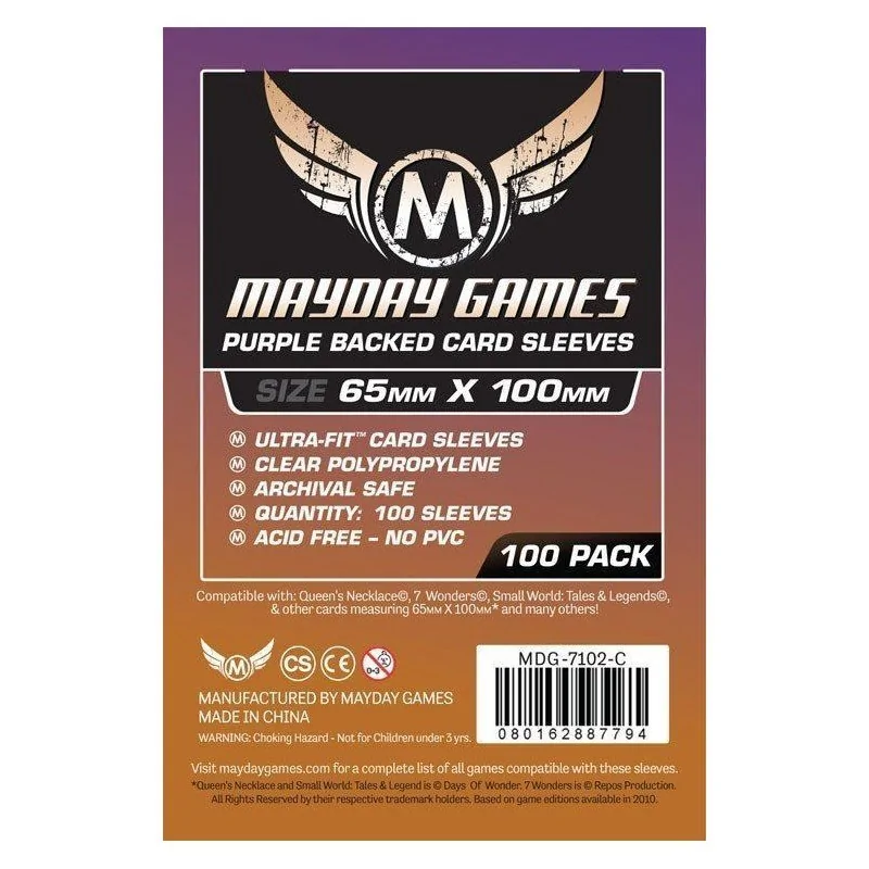 [7102C] Mayday Games Magnum Ultra-Fit 7 Wonders Purple Backed (Pack of 100) (65x100mm) de Mayday en Fundas | La Cueva Roja