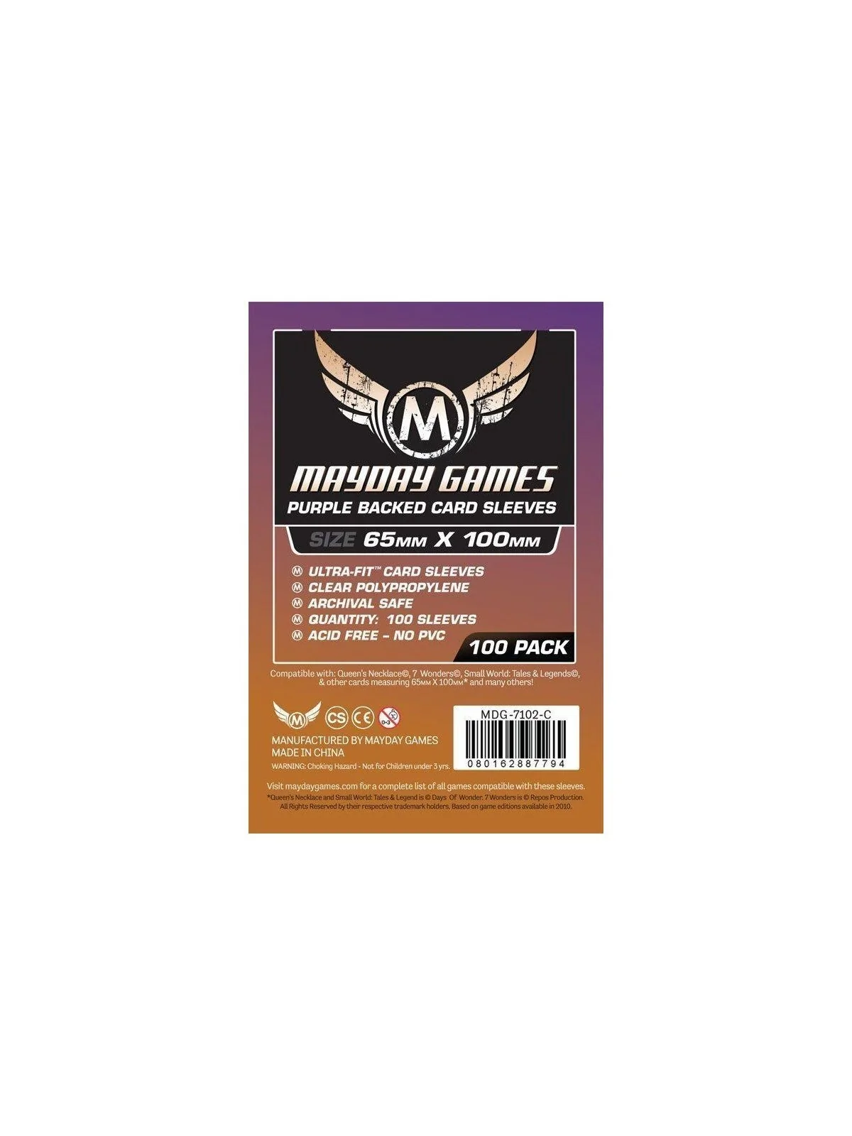 [7102C] Mayday Games Magnum Ultra-Fit 7 Wonders Purple Backed (Pack of 100) (65x100mm) de Mayday en Fundas | La Cueva Roja