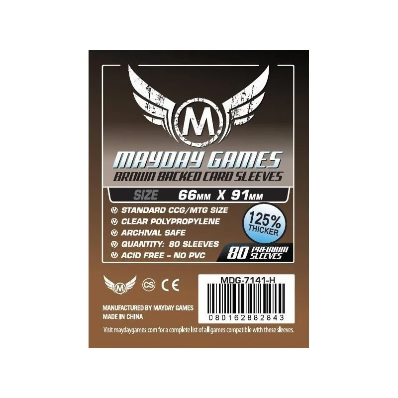 [7141H] Mayday Games Card Game Sleeves Brown Backed (Pack of 80) (66x91mm) de Mayday en Fundas | La Cueva Roja