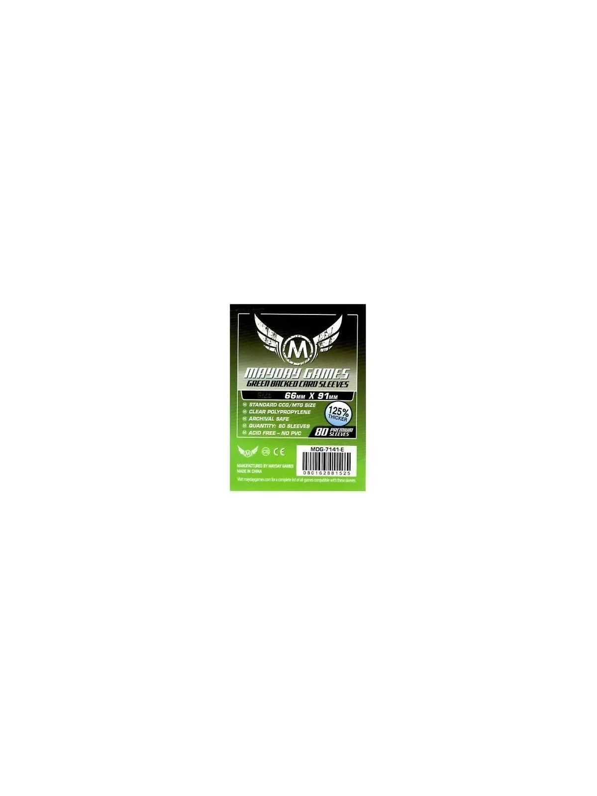 [7141E] Mayday Games Card Game Sleeves Green Backed (Pack of 80) (66x91mm) de Mayday en Fundas | La Cueva Roja