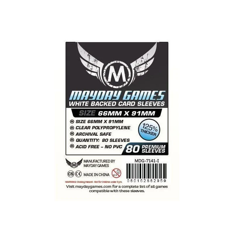 [7141I] Mayday Games Card Game Sleeves White Backed (Pack of 80) (66x91mm) de Mayday en Fundas | La Cueva Roja