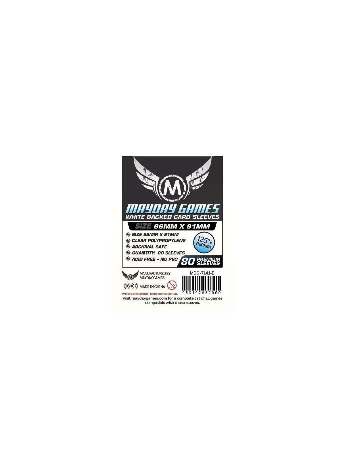 [7141I] Mayday Games Card Game Sleeves White Backed (Pack of 80) (66x91mm) de Mayday en Fundas | La Cueva Roja