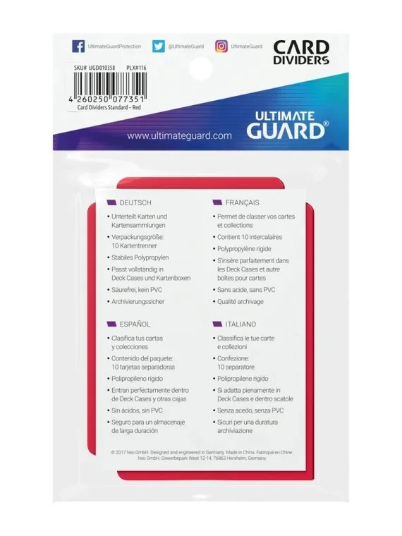 Ultimate Guard Card Dividers Tarjetas Separadoras para Cartas Tamaño Estándar Rojo (10) de Ultimate Guard en OTROS | La Cueva Ro