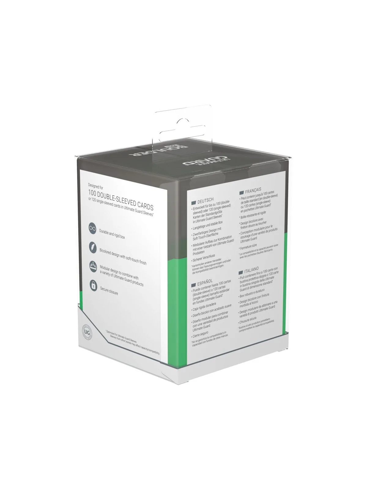 Ultimate Guard Boulder Deck Case 100+ SYNERGY Negro/Verde de Ultimate Guard en Cajas para Cartas | La Cueva Roja