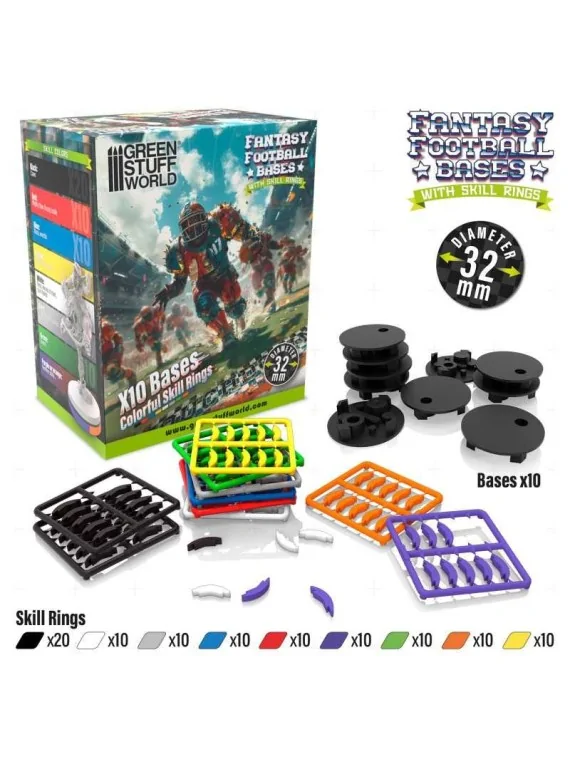 Peanas Compatibles Blood Bowl 32mm con Skill Rings de Green Stuff World en Modelismo | La Cueva Roja