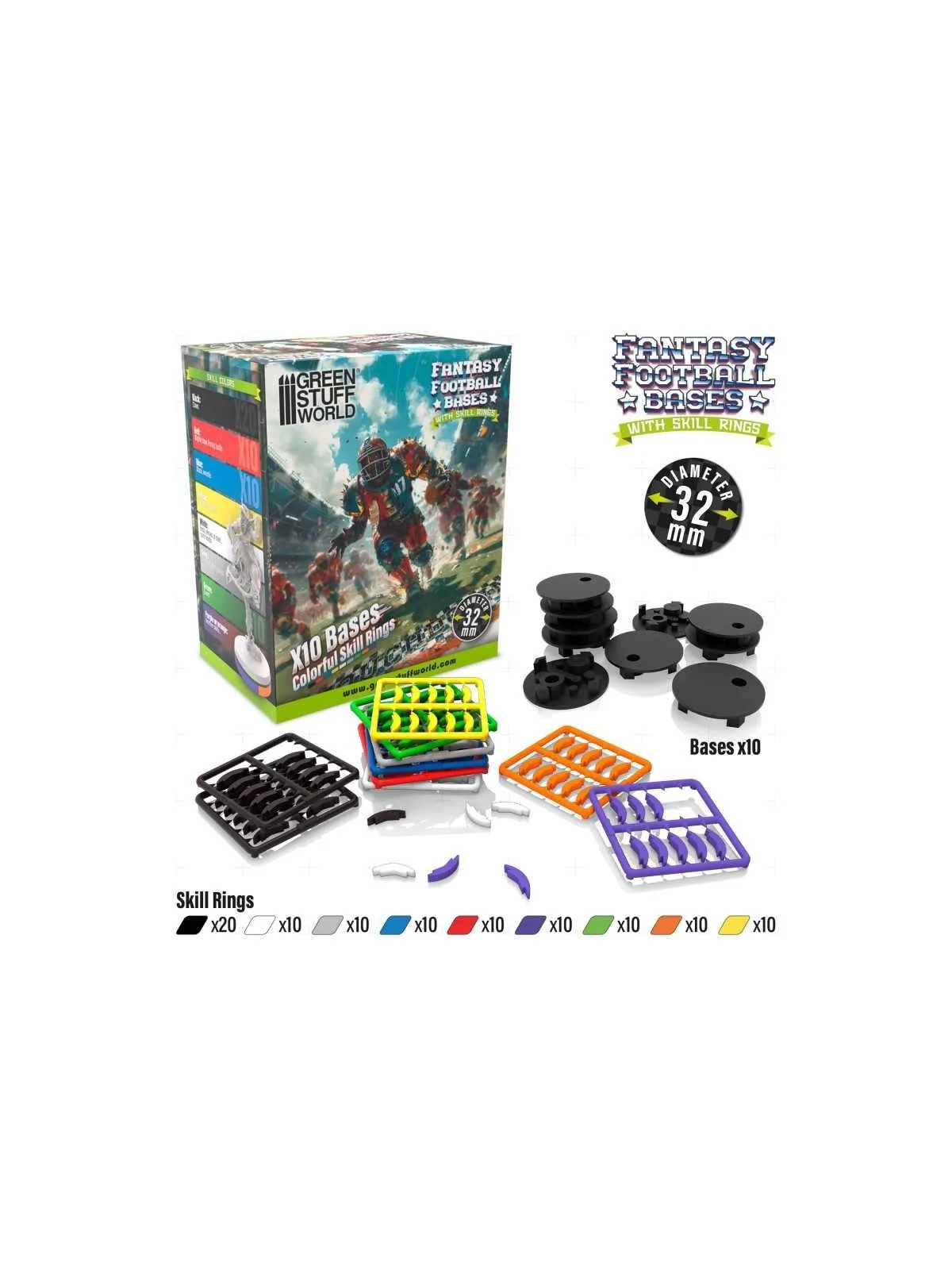Peanas Compatibles Blood Bowl 32mm con Skill Rings de Green Stuff World en Modelismo | La Cueva Roja